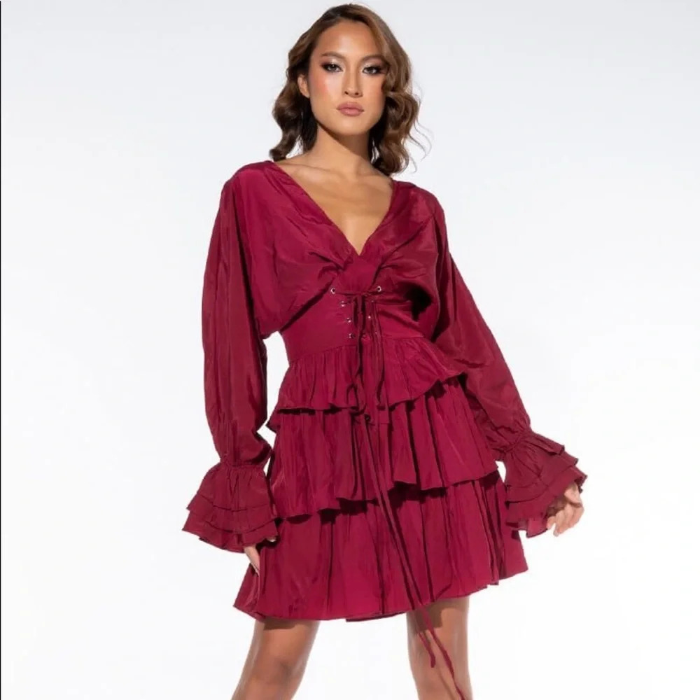 NWT AKIRA Burgundy Dress with Corset